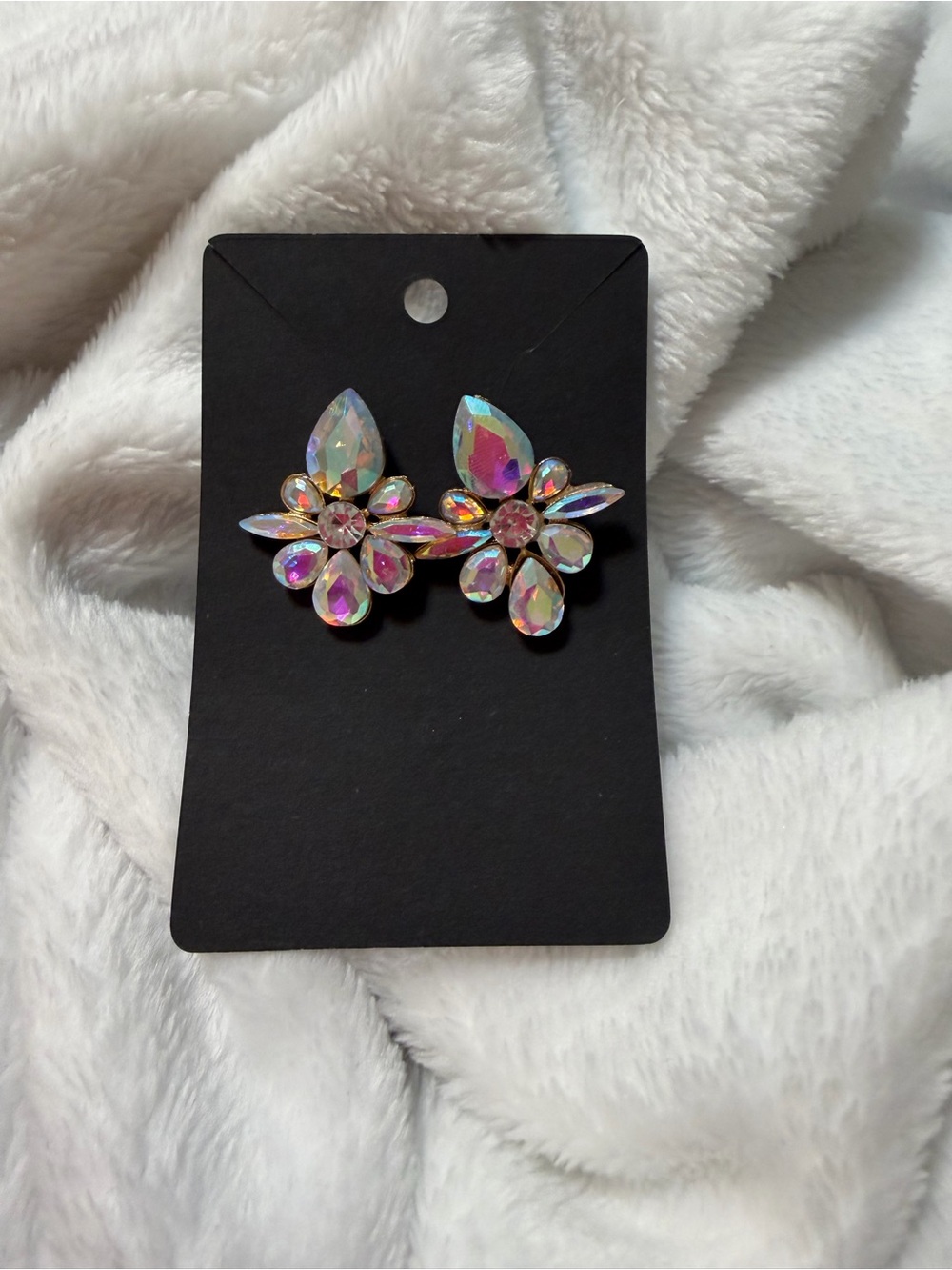 Iridescent Floral Crystal Stud Earrings - Aurora Effect